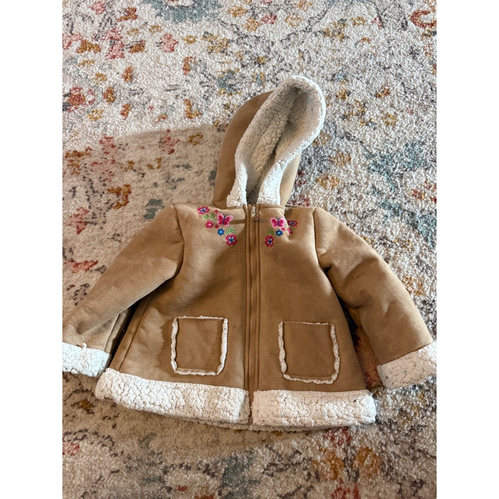 Little Me Vintage Y2K Toddler Girls Tan Faux Suede Shearling Butterfly Jacket 2T